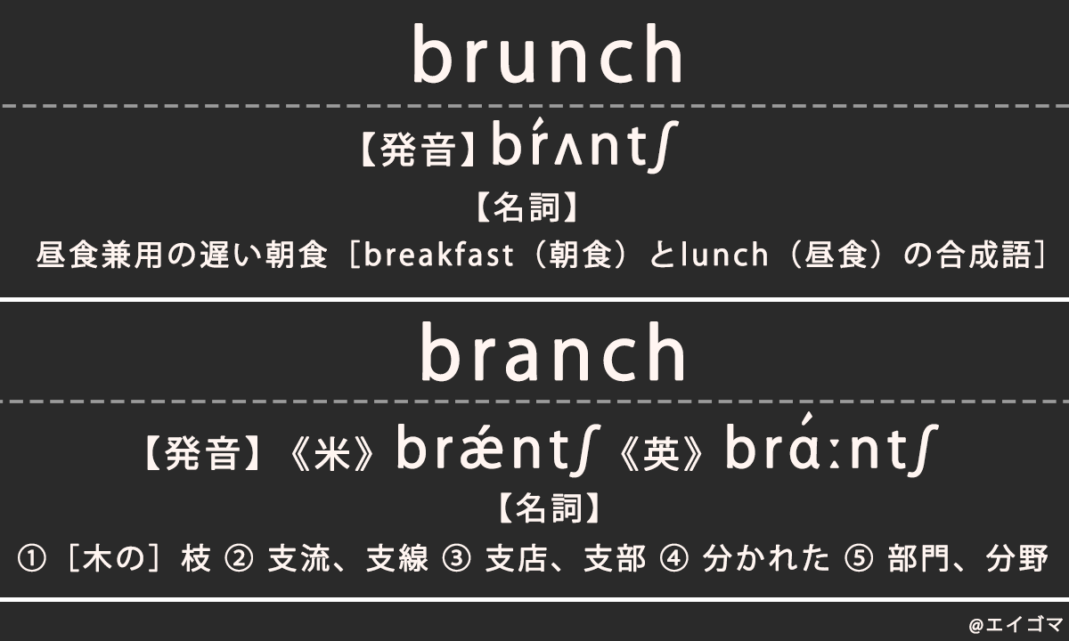 ブランチ（brunch / branch）の意味、カタカナ英語としての使われ方を解説