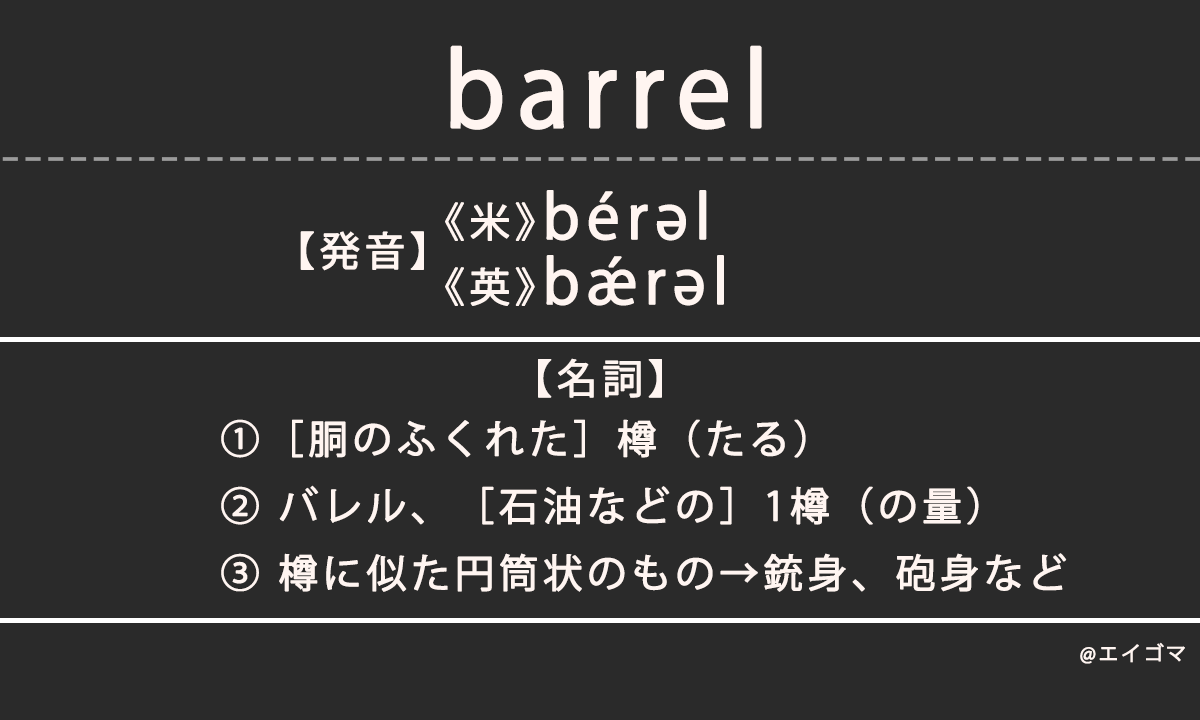 バレル（barrel）の意味、カタカナ英語としての使われ方を解説